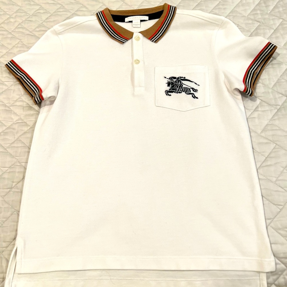 Boys white Burberry Polo